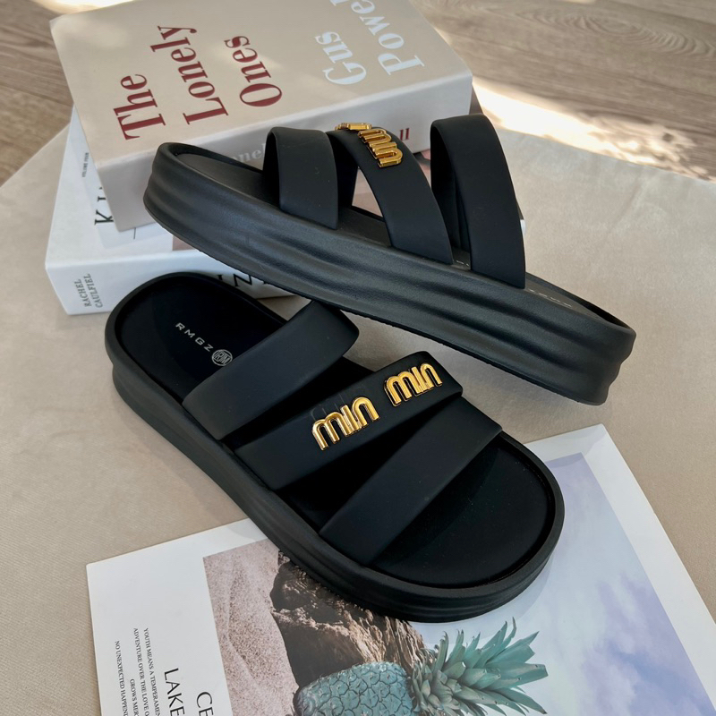 Dép 3 Quai Chéo Nữ Tag MIU Đế Cao Su Đế Bằng 3cm Ruxy  G6983