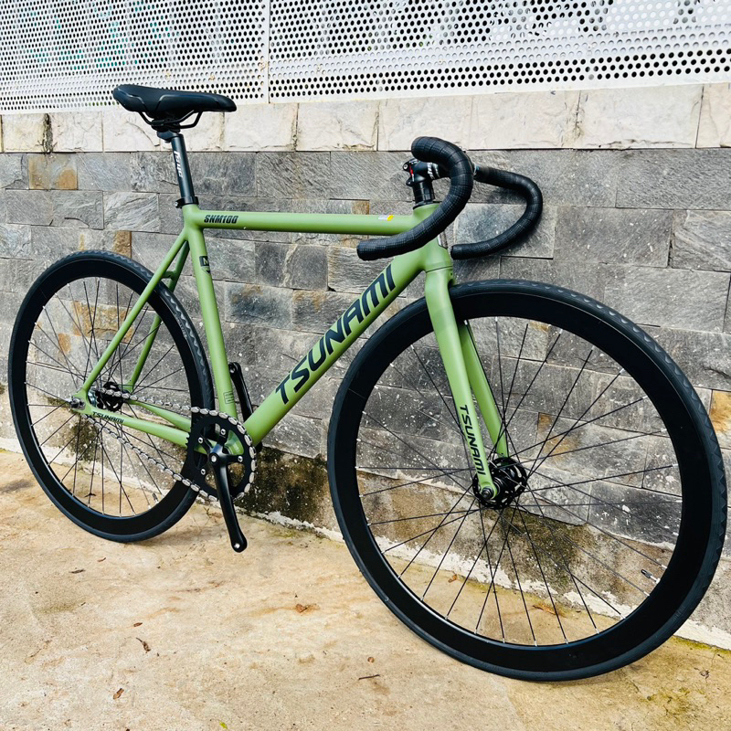 Xe đạp fixed gear TSUNAMI SNM100 cơ bản - Xanh rêu