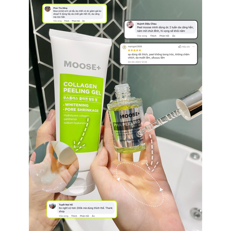 Combo peel moose+serum nám moose+ sữa rửa mặt trắng da 150ml hạn 2026