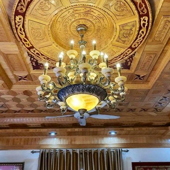 Đèn chùm đồng nến chao đá cao cấp, phù hợp kiến trúc nhà gỗ,nhà chùa,phòng thờ mang phong cách cổ xưa DDT