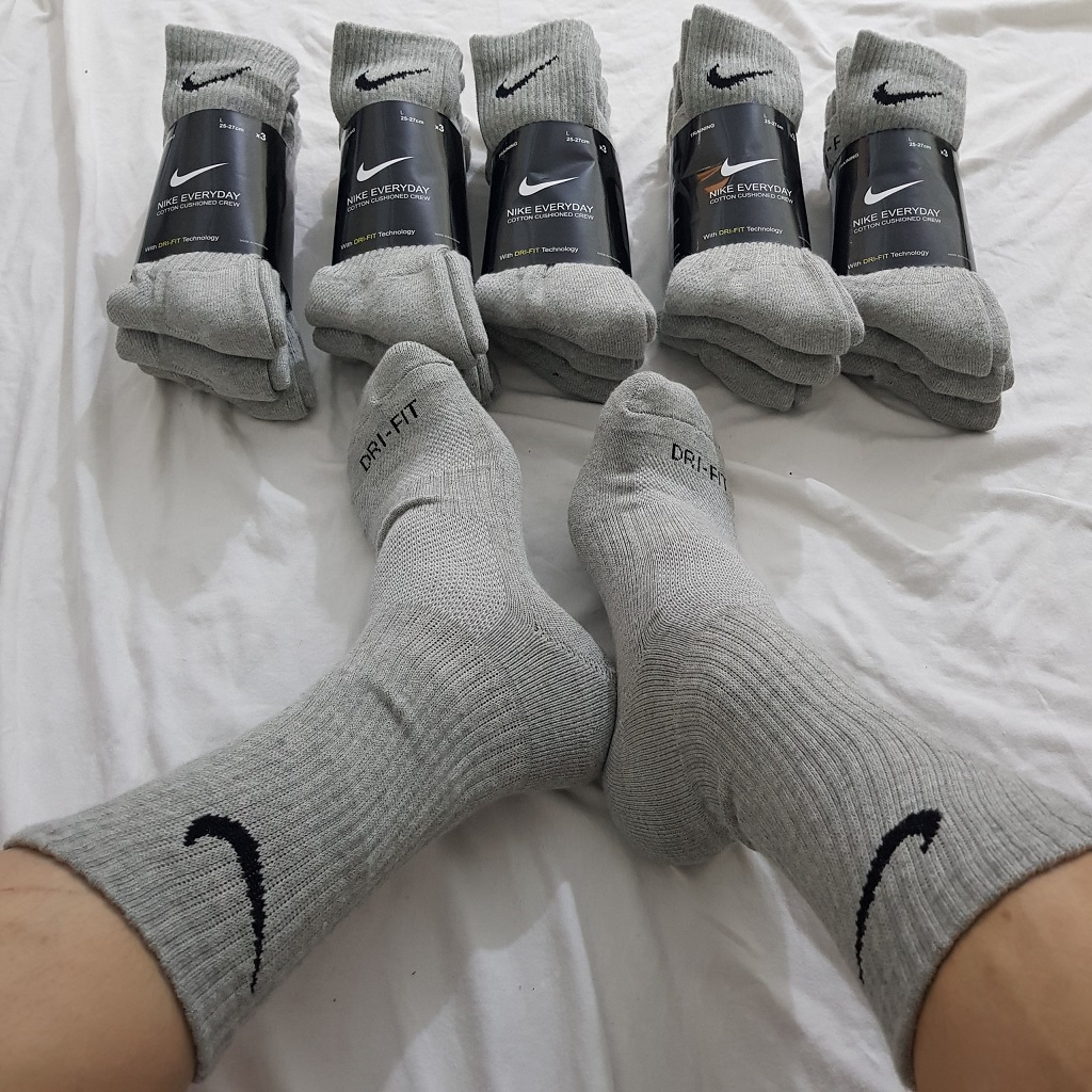 Pack 3 đôi tất thể thao Cotton Nike DRI FIT cao cổ Trắng-Đen-Xám Đá bóng Chạy bộ tập Gym - Free ship TatsTats.vn