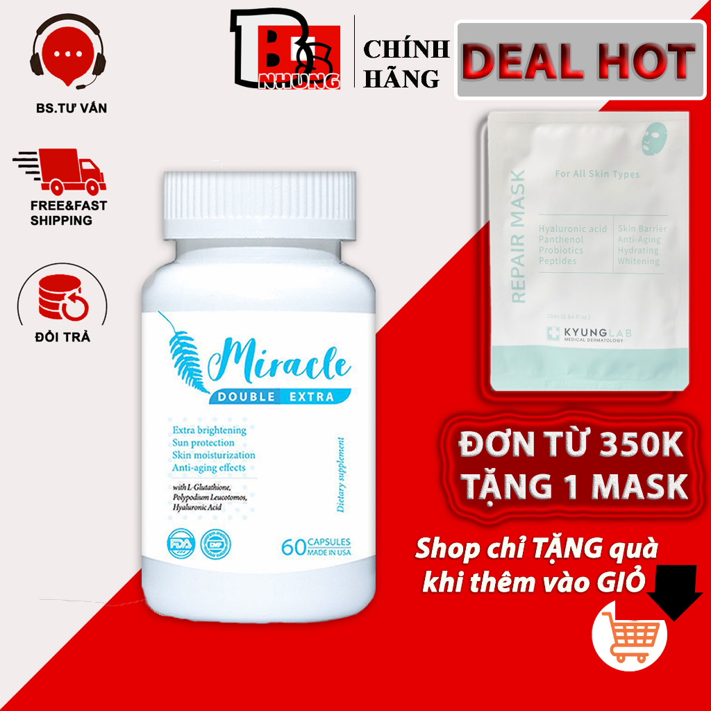 Viên Uống Miracle Double Extra Trắng Da & Chống Nắng Giảm Nám Và Cấp Ẩm (60V)