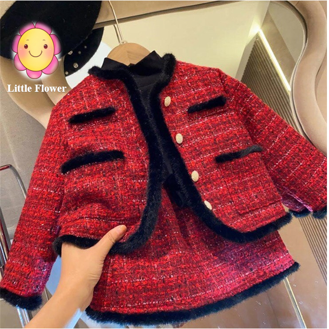 Set váy áo dạ Tweed cao cấp cho bé