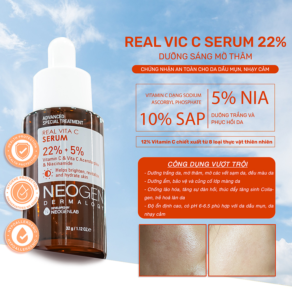 Siêu Tinh Chất Mờ Thâm Dưỡng Trắng Vitamin C SAP 22% Neogen Dermalogy Real Vita C Serum 32ml Hàng Mới