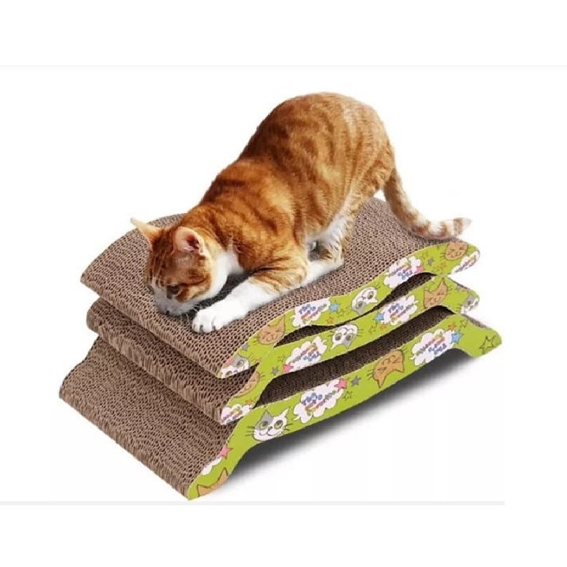 Bàn cào móng lượn sóng cho mèo - Bàn cào móng chữ M mèo giúp mèo xả stress và mòn bớt móng