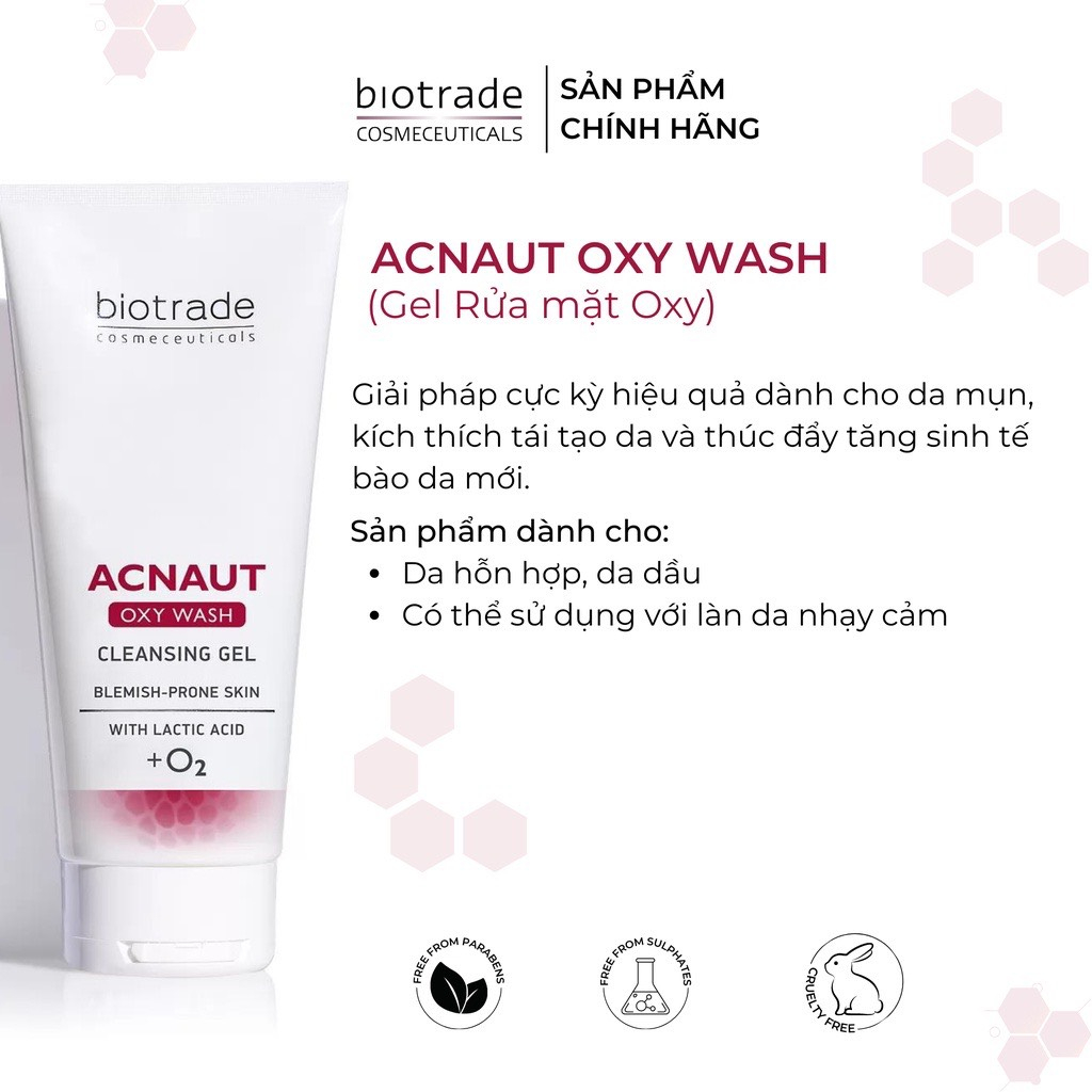 Sữa rửa mặt Biotrade Acnaut Oxy Wash Cleasing - Dành cho da mụn nhạy cảm dạng gel (50ml - 200ml)