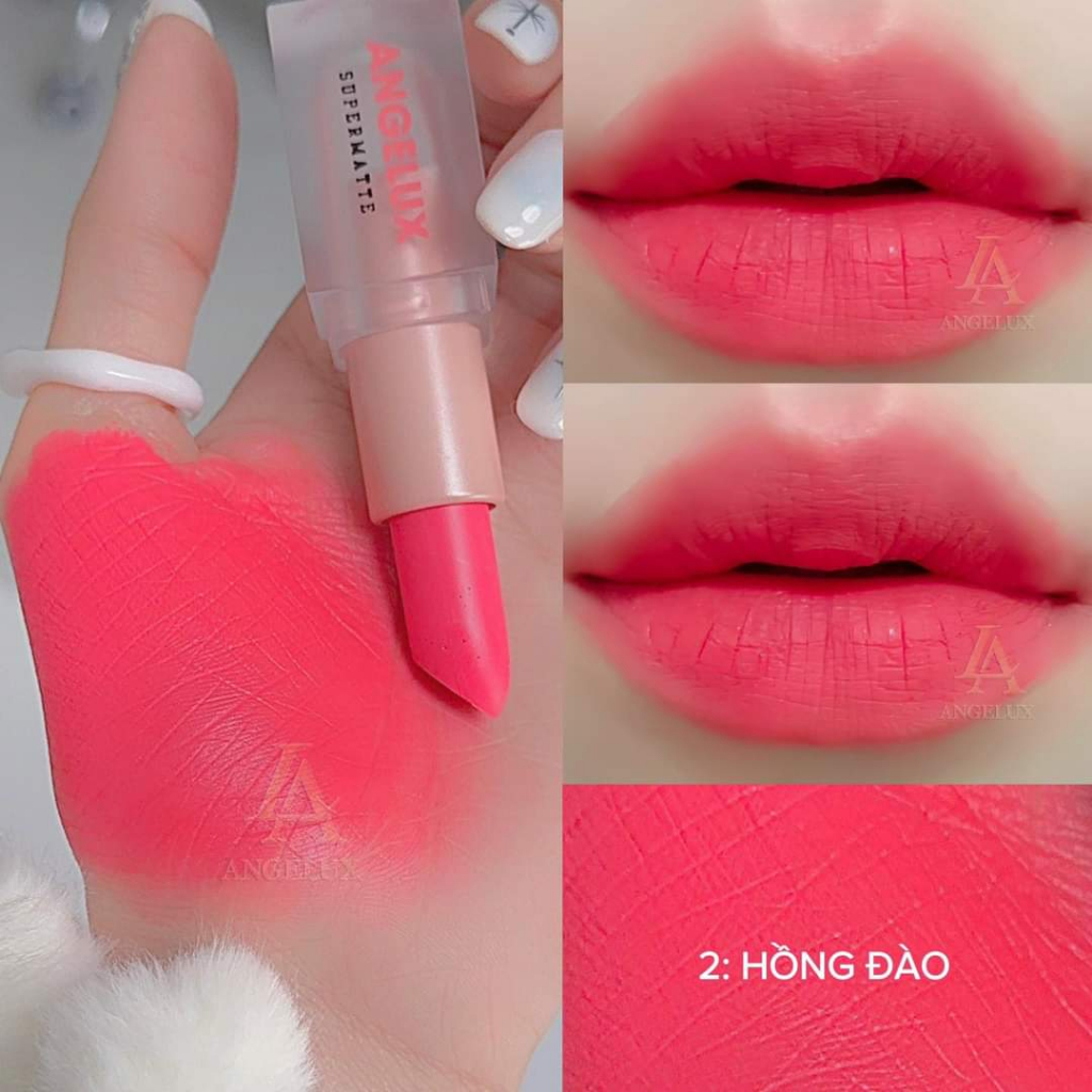 Son Thỏi sáp ANGELUX -2023 chất nhung mịn, bền màu, dưỡng môi (HỒNG ĐÀO)
