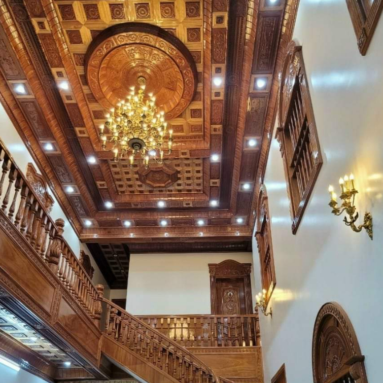Đèn chùm đồng tân cổ điển phòng thờ, trần gỗ kiến trúc tân cổ điển hiện đại,động xịn chao đá tự nhiên cao cấp DT LIGHT