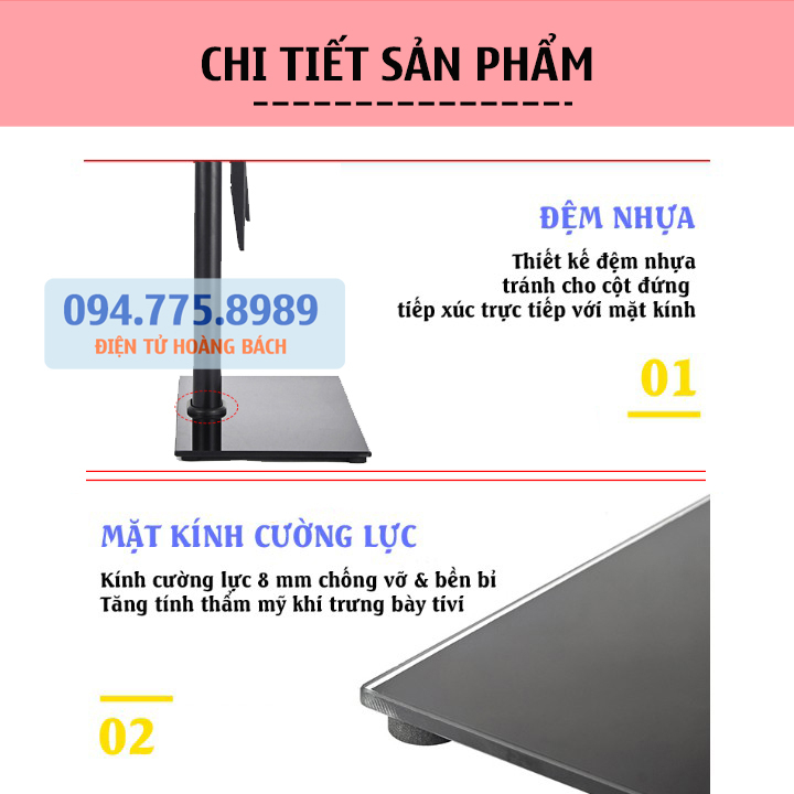 Chân Đế Tivi Đa Năng ErogTek E606 32 - 55 Inch - Lắp Đặt Mọi Tivi - Chân Màn Hình Tivi Mặt Kính Cường Lực