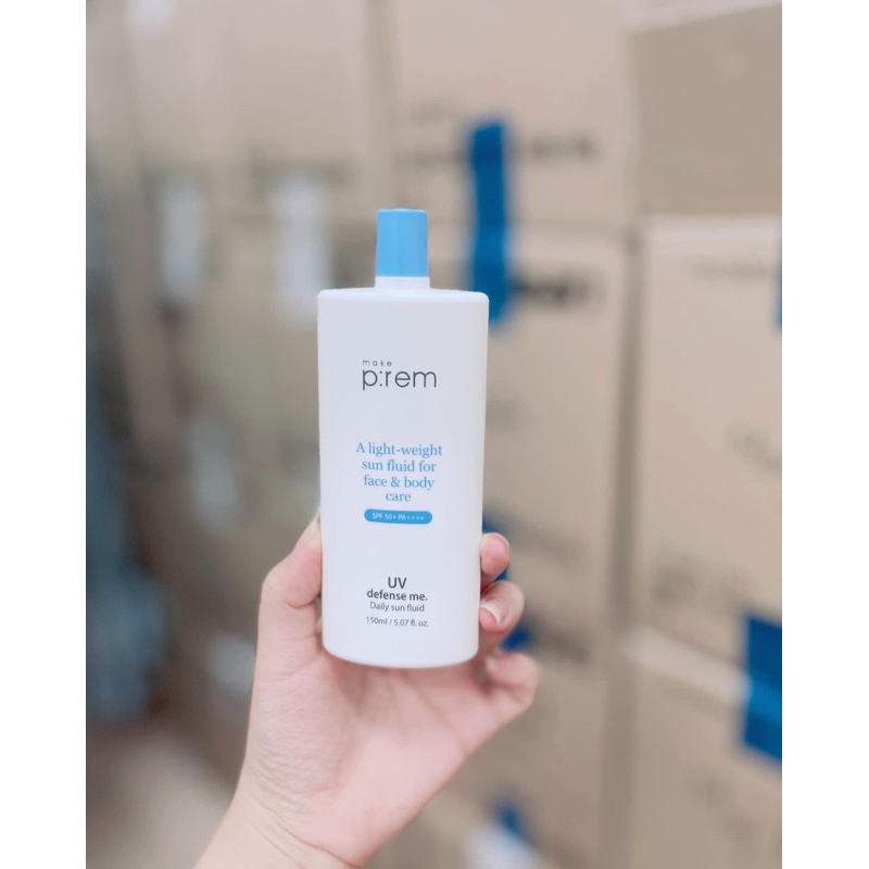Kem Chống Nắng Vật Lý Make Prem UV Defense Me Blue Ray Sun Fluid SPF 50+/ PA++++ Dạng Sữa 150ML