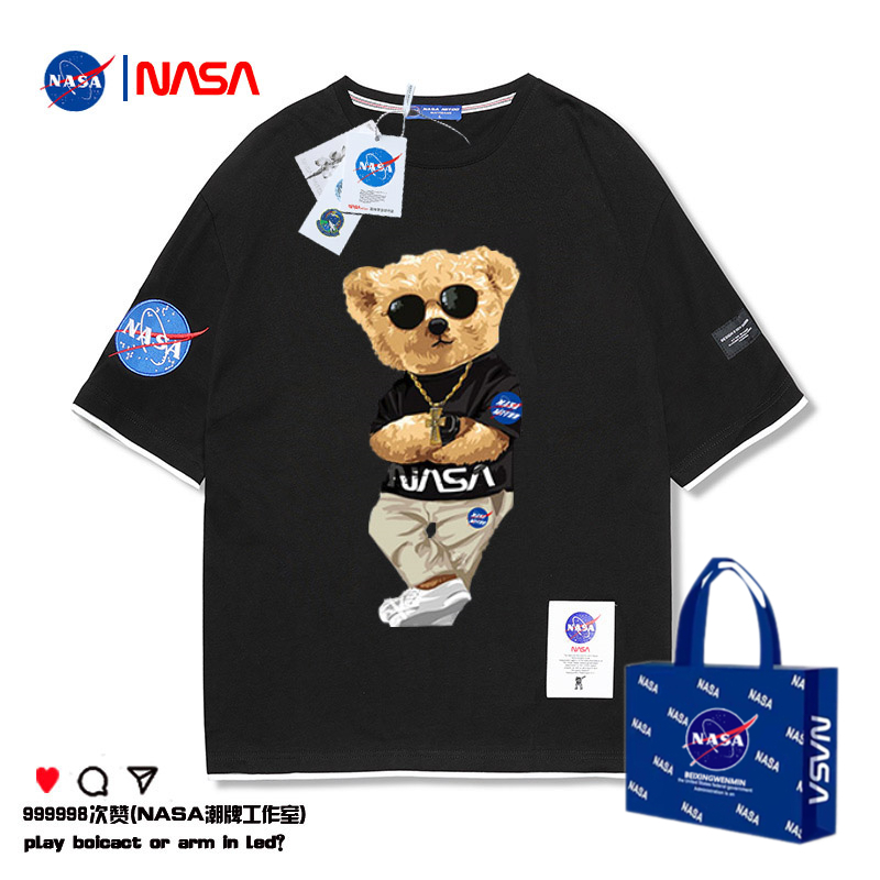 Áo Thun Fom Rộng Tay Lỡ Gấu Đeo Kính Nasa Nam Nữ Cổ Tròn Chất Cotton Kiểu Dáng Đường Phố Hàn Na120