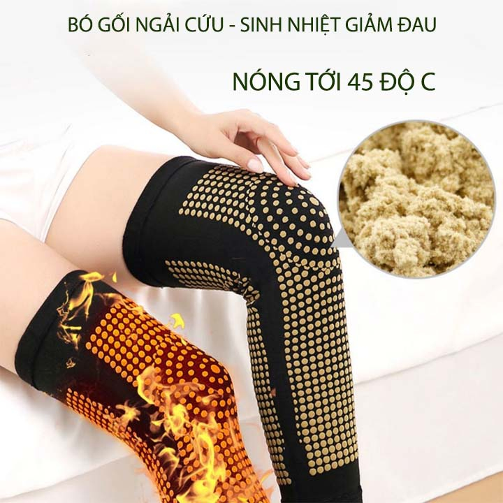 Đôi bó gối ngải cứu 2 mặt bảo vệ và làm nóng, giảm đau khớp, giảm đau khớp, dài 48cm có đai chống trượt