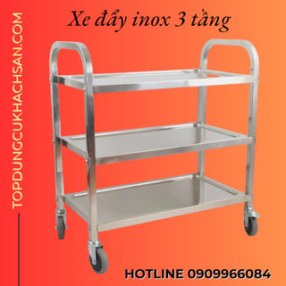 Xe đẩy inox 3 tầng, xe dọn thức ăn 3 tầng bằng inox