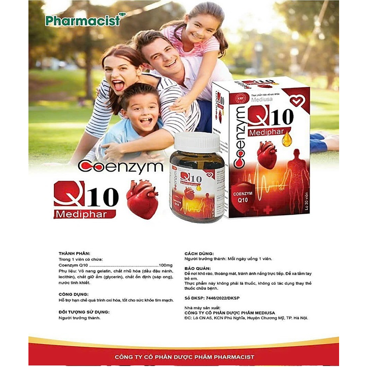Viên uống Coenzym Q10 giúp bảo vệ tim, giảm nguy cơ suy tim,giảm đau nửa đầu ,,Giảm thoái hóa thần kinh- hộp 30 viên