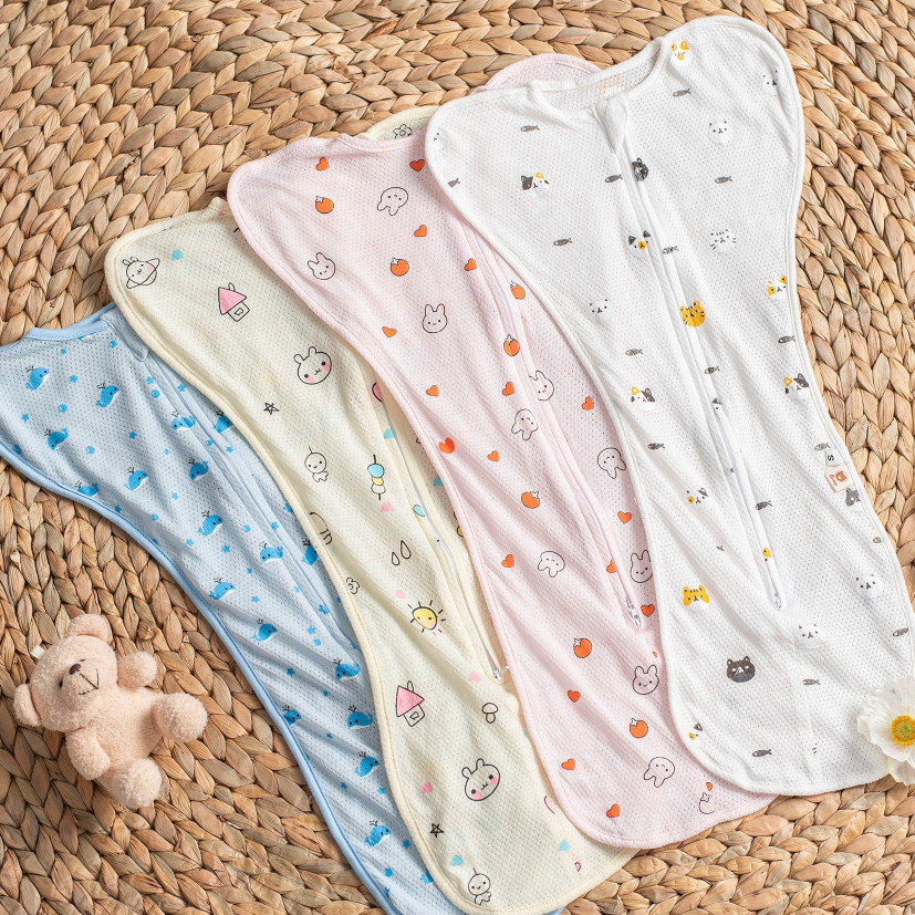 Nhộng chũn quấn chũn KidAndMom Bunny vải lưới Cotton thông hơi cho bé sơ sinh giúp bé ngủ ngon ngủ sâu không giật mình