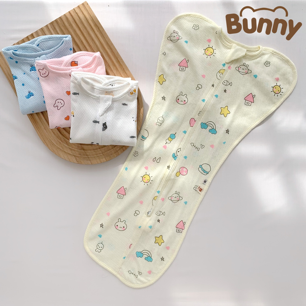 Nhộng chũn quấn chũn KidAndMom Bunny vải lưới Cotton thông hơi cho bé sơ sinh giúp bé ngủ ngon ngủ sâu không giật mình