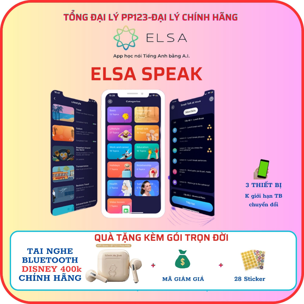 ELSA Speak PRO  Kèm quà -Tự Tin Giao Tiếp Với 10 Phút Mỗi Ngày