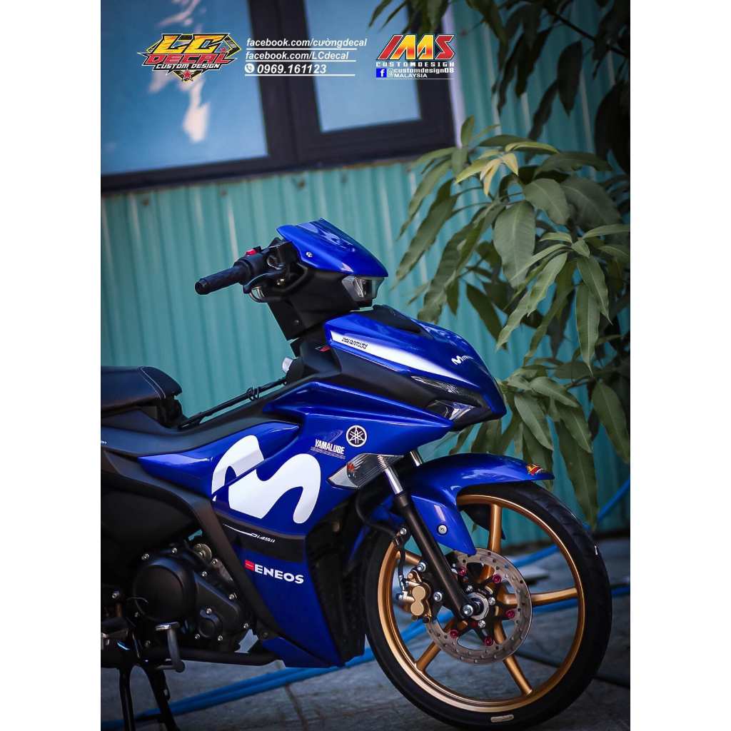 Tem rời exciter 155 xanh trắng Movistar đẹp , tem 3 lớp bền màu