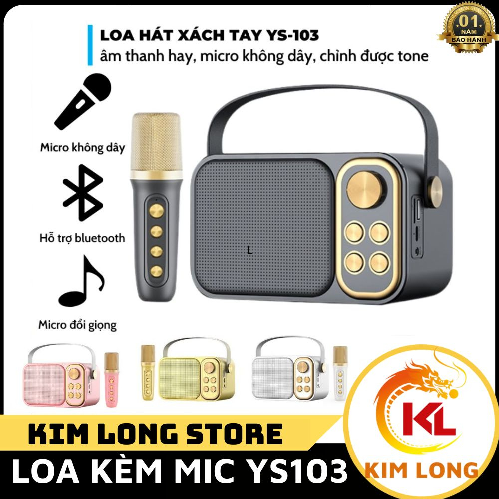 Loa karaoke bluetooth YS-103 kiểu dáng nhỏ nhắn đáng yêu,loa không dây kèm mic hát âm thanh chất lượng cao công suất 10w