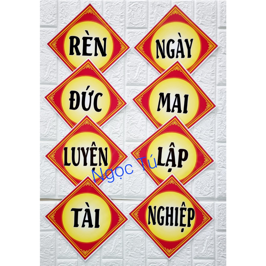 Khẩu hiệu trang trí lớp học hình thoi  In + Ép + Băng dính