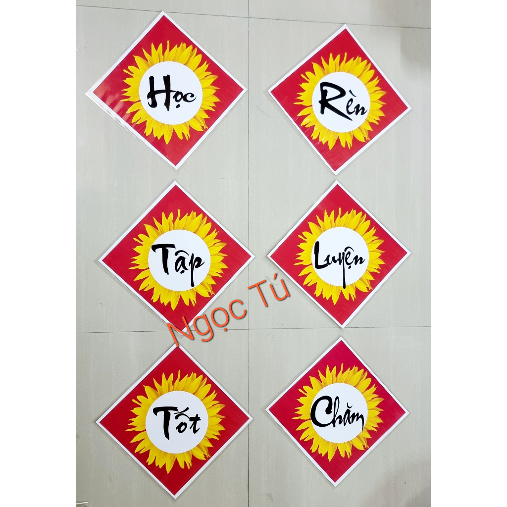 Khẩu hiệu trang trí lớp học hình thoi  In + Ép + Băng dính