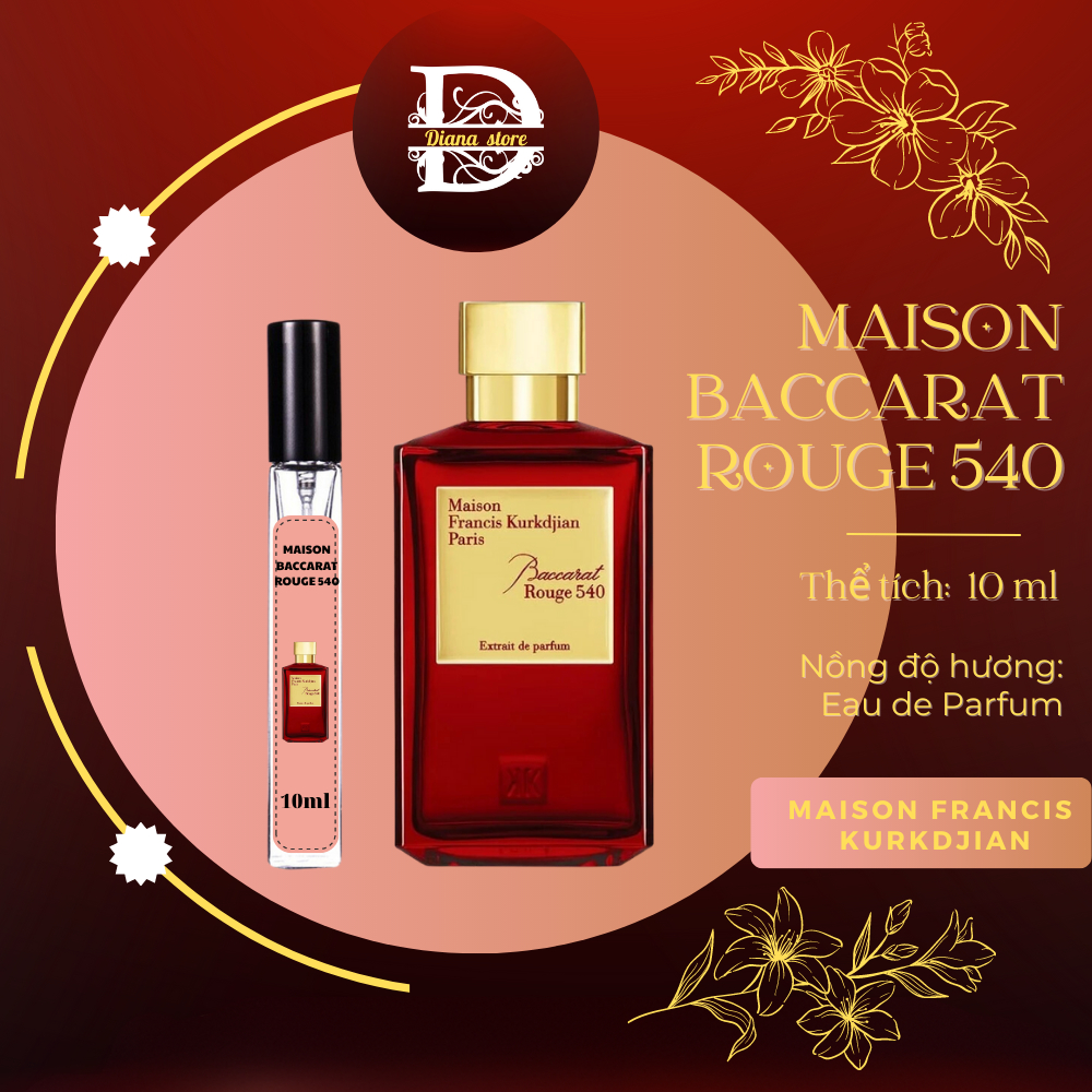 Nước hoa chiết mfk baccarat rouge 540 extrait mẫu thử 10ml sang trọng, lưu hương khủng- DIANA STORE