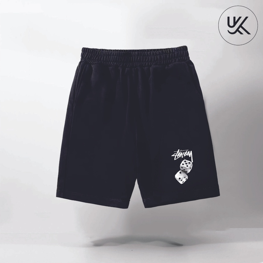 Quần Short STUSSY Nam Nữ Màu Đen Form Ống Rộng, Quần Đùi Thể Thao Lửng Form Rộng Unisex Chất Vải Thun POLY2DA.