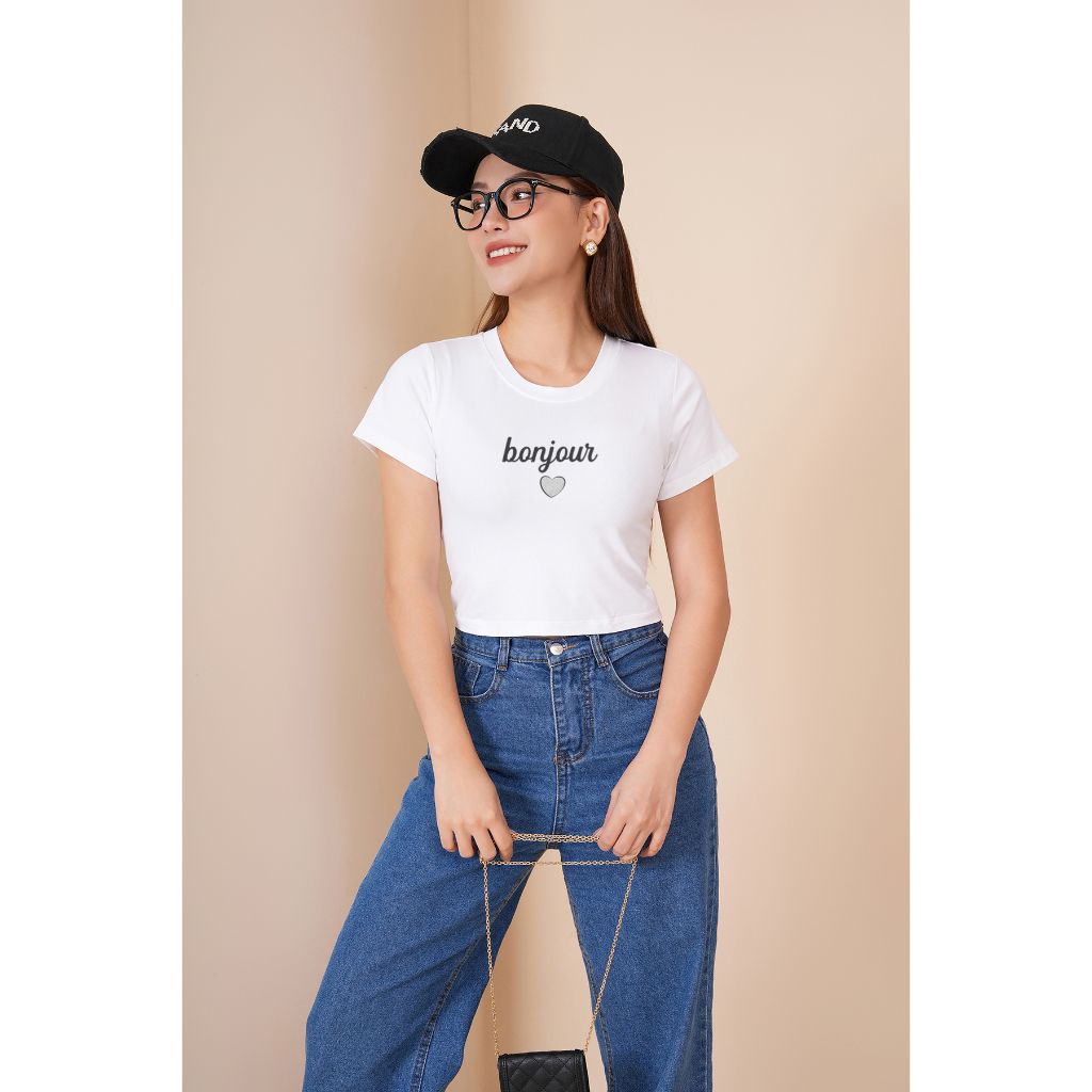 Áo croptop ôm in chữ Bonjour - Áo croptop kiểu thời trang -  Loza CR6220