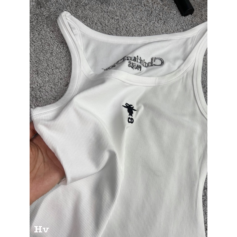 Áo dây tăm đì ỏ màu trắng thêu chữ tank top phong cách