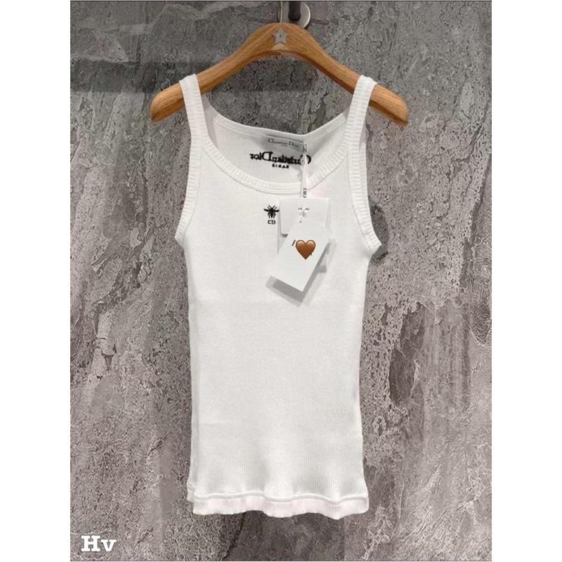 Áo dây tăm đì ỏ màu trắng thêu chữ tank top phong cách
