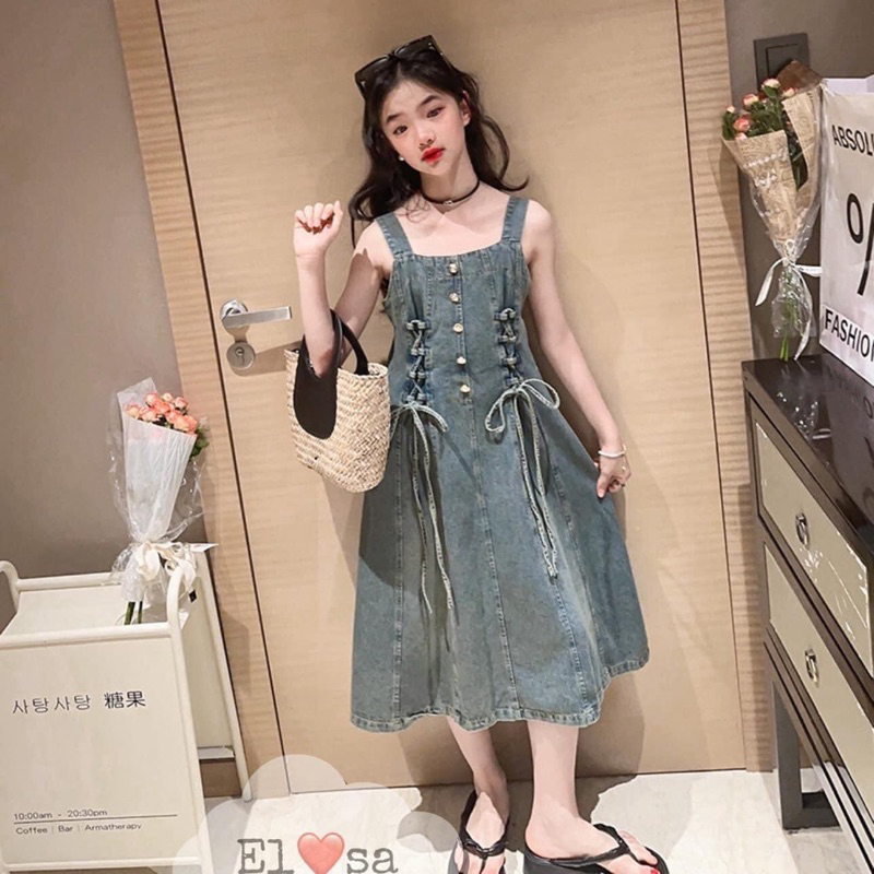 Váy jean thiết kế rút eo siêu xinh sang chảnh cho bé gái