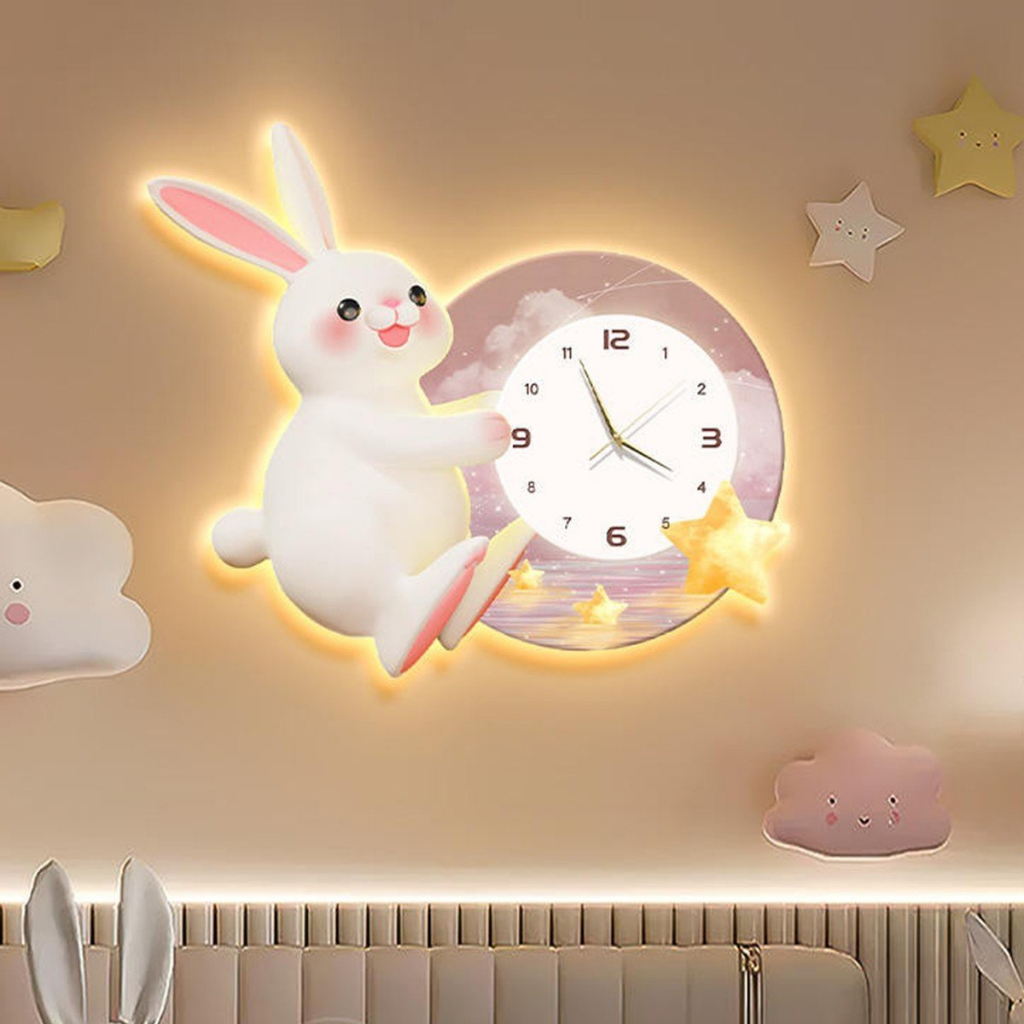 Tranh đồng hồ đèn led tráng gương thỏ ngọc uv cao cấp kèm pin và đinh treo