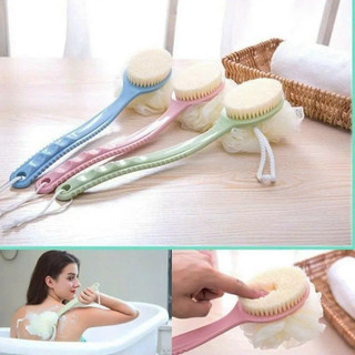 Bàn chải kì lưng 2 mặt, bàn chải cọ lưng cán dài kèm bông tắm - cây cọ tắm , bông tắm chà lưng