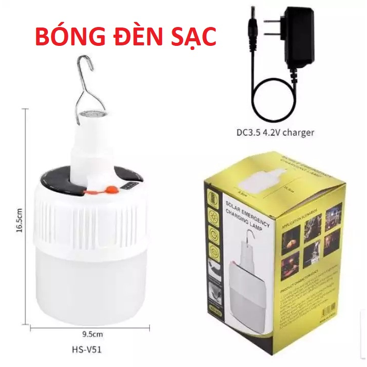 Bóng Đèn Sạc Tích Điện Thông Minh, Không Cần Dây Điện (100W) Dùng Dã Ngoại, Ngoài Trời + Có Kèm Điều Khiển & Dây Sạc