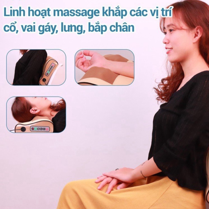 [Lẻ=sỉ]Gối massage cổ vai gáy, máy massage hồng ngoại 16/20 bi cao cấp