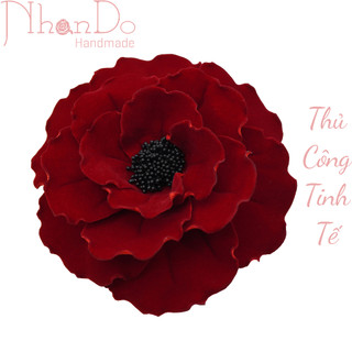 Hồng nhung big size- hoa cài áo big size 16-17cm- vải nhung-hoa vải nhando handmade