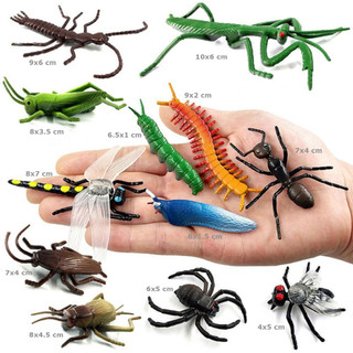 Bộ 12 mô hình Đồ Chơi Côn Trùng giả như thật cao su Bọ ngựa Nhện Sâu Kiến Ruồi Rết Châu Chấu Ruồi Dế