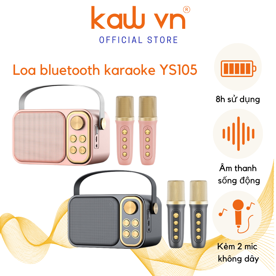 Loa bluetooth karaoke mini KAW YS105 công suất lớn bass khỏe tặng kèm 2 mic bluetooth KAW VIETNAM