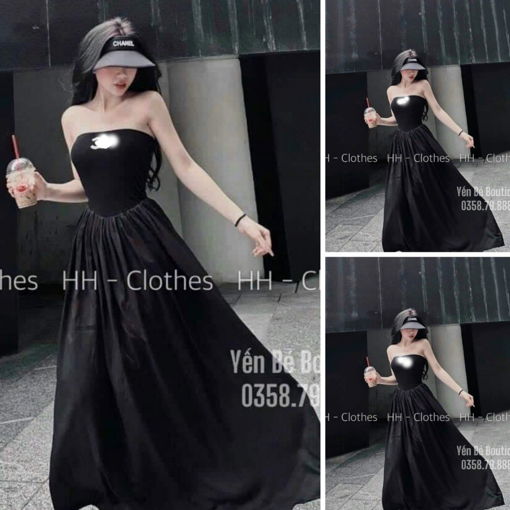 Đầm váy maxi cúp ngực dáng xòe dài dự tiệc tone đen sang chảnh hot trenddy dành các nàng thơ dạo phố, du lịch