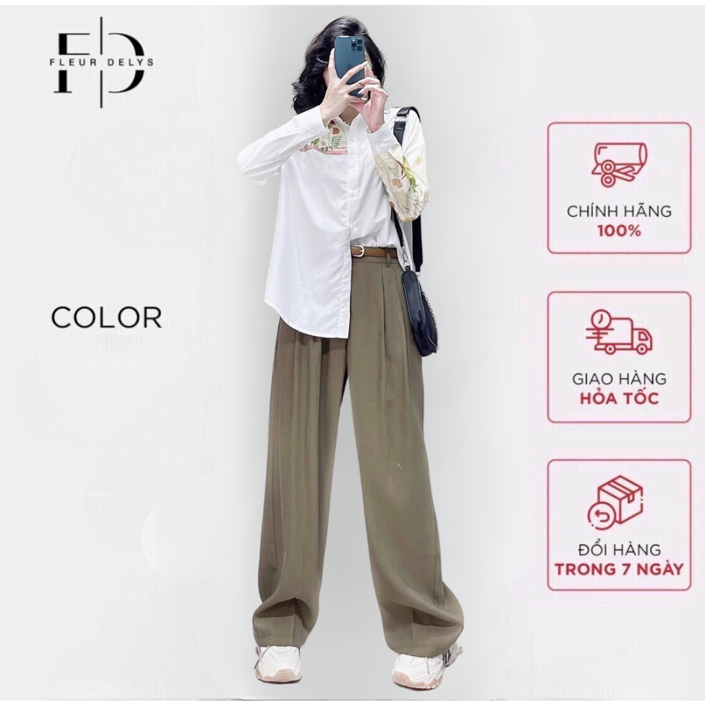 Quần vải ống suông SM415, QB271 Delys & Áo sơ mi dài tay phối hoạ tiết cánh tay cá tính