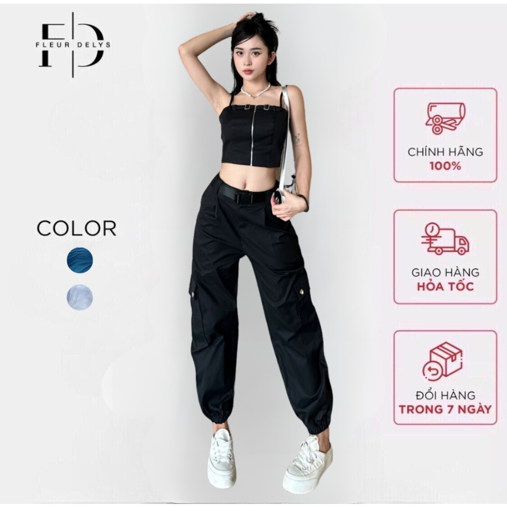 Set đồ kaki nữ Delys SET202 quần bo gấu phối đai & áo 2 dây phối khoá đồng