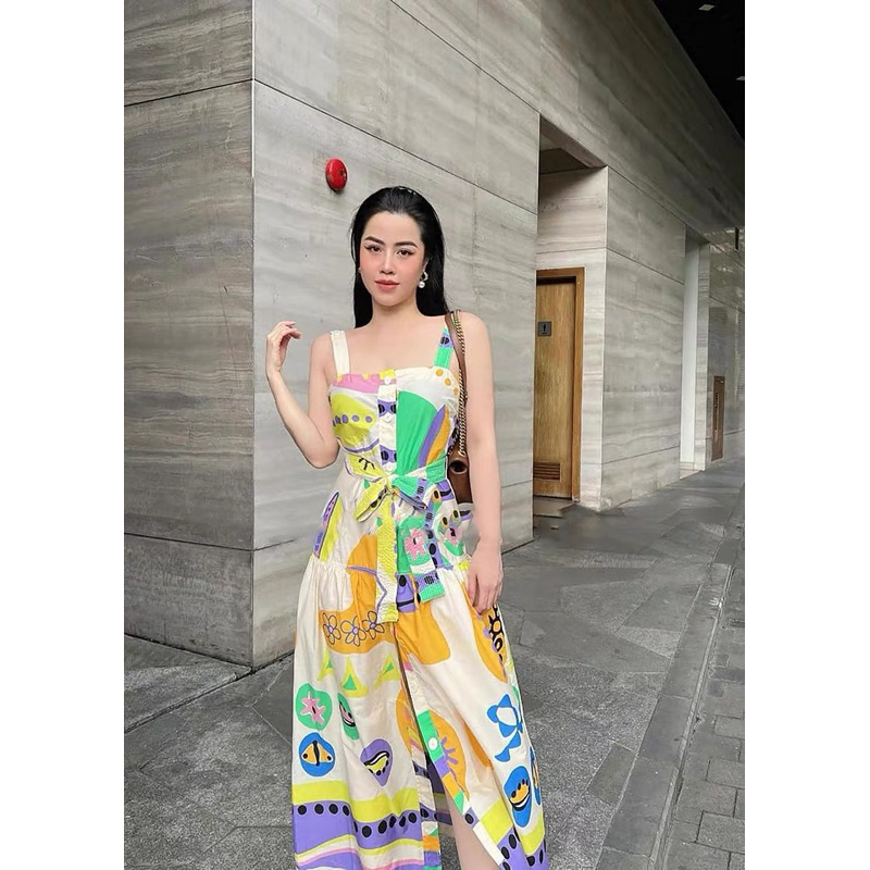 Đầm hai dây midi thêu hoạ tiết zara xuất dư