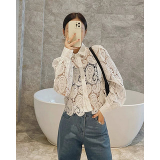Áo sơ mi zara thêu ren đục lỗ xuất dư