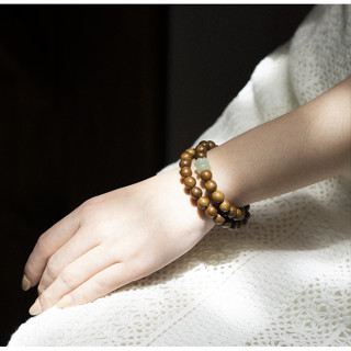 Vòng tay trầm hương tốc quấn 2 charm đơn giản may mắn tài lộc như ý cát tường phong thủy Udumbara