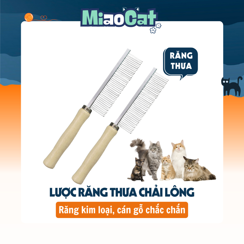 Lược Cán Gỗ Răng Kim Loại Thưa Chải Lông Cho Thú Cưng L188 MiaoCat