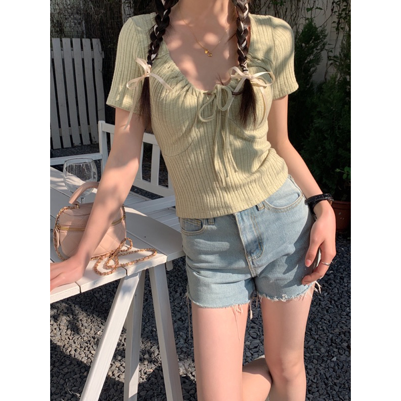 20YOUNG - Áo ôm thắt nơ màu pastel