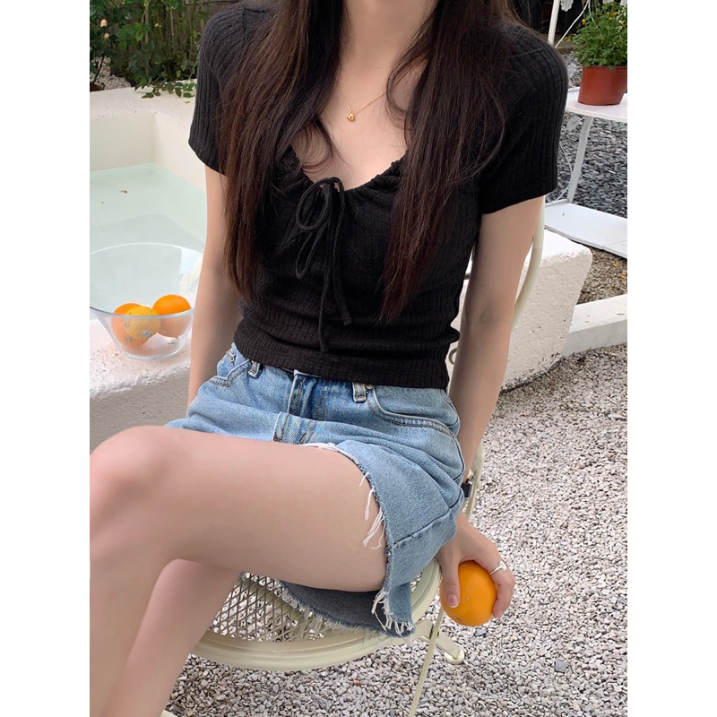 20YOUNG - Áo ôm thắt nơ màu pastel