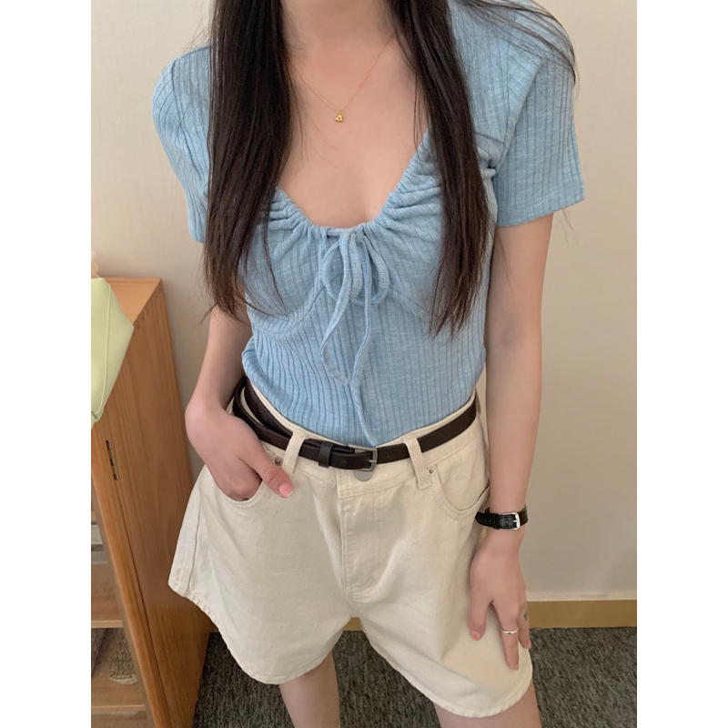 20YOUNG - Áo ôm thắt nơ màu pastel