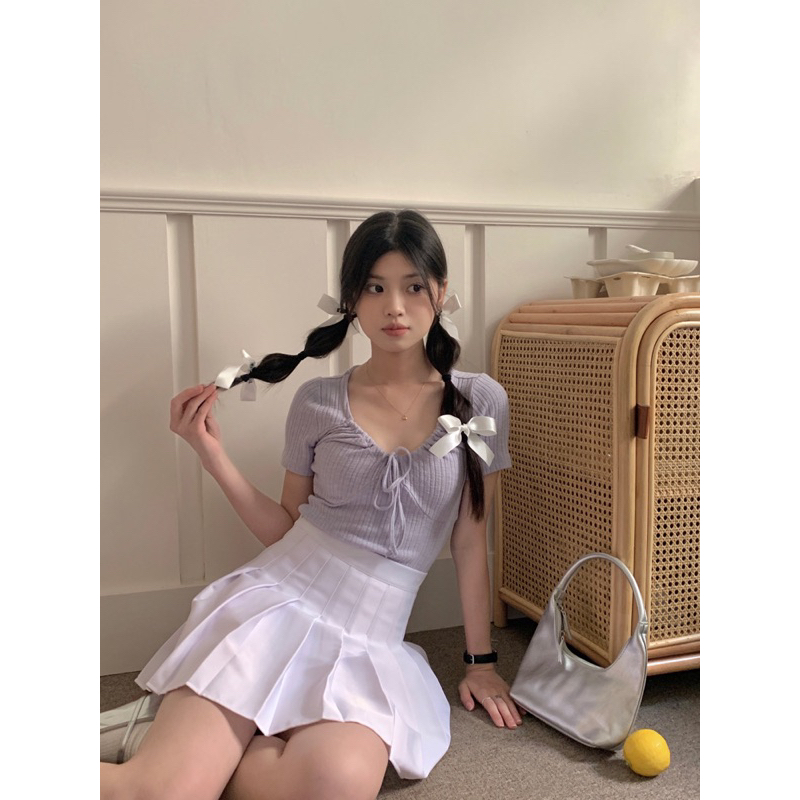 20YOUNG - Áo ôm thắt nơ màu pastel