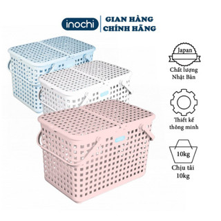 Giỏ xách, giỏ đựng đồ đi sinh bằng nhựa cao cấp quai giữa có nắp đậy NACHI INOCHI Nhật Bản